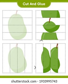 Cut and glue, cut parts of Jackfruit and glue them. Educational children game, printable worksheet, vector illustration