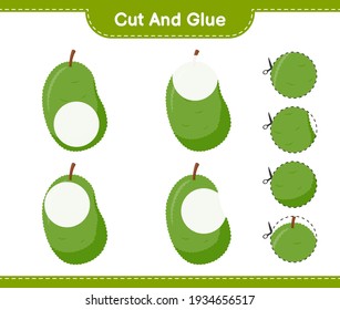 Cut and glue, cut parts of Jackfruit and glue them. Educational children game, printable worksheet, vector illustration