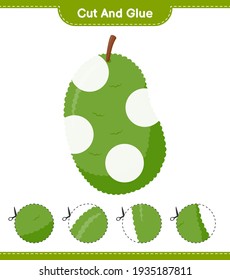 Cut and glue, cut parts of Jackfruit and glue them. Educational children game, printable worksheet, vector illustration