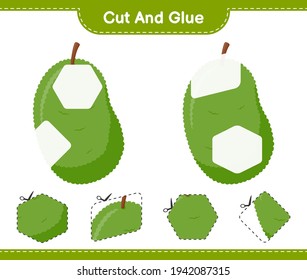 Cut and glue, cut parts of Jackfruit and glue them. Educational children game, printable worksheet, vector illustration