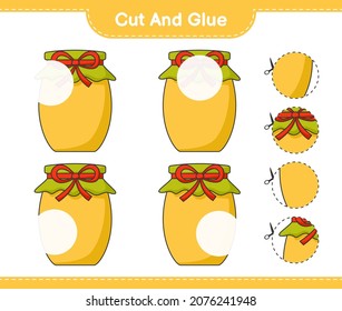 Cut and glue, cut parts of Jam and glue them. Educational children game, printable worksheet, vector illustration