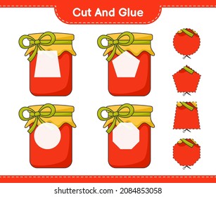 Cut and glue, cut parts of Jam and glue them. Educational children game, printable worksheet, vector illustration