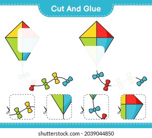 Cut and glue, cut parts of Kite and glue them. Educational children game, printable worksheet, vector illustration