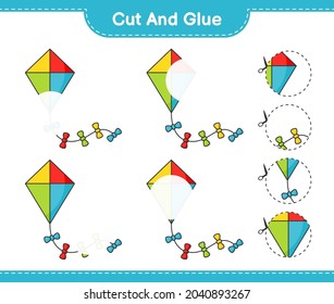 Cut and glue, cut parts of Kite and glue them. Educational children game, printable worksheet, vector illustration