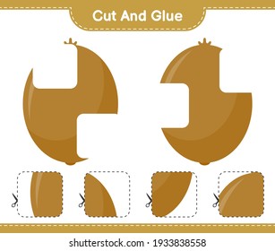Cut and glue, cut parts of Kiwi and glue them. Educational children game, printable worksheet, vector illustration