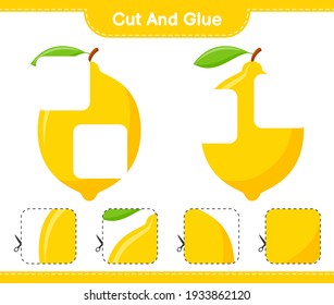 Cut and glue, cut parts of Lemon and glue them. Educational children game, printable worksheet, vector illustration