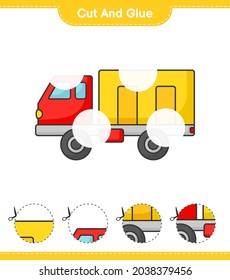 Cut and glue, cut parts of Lorry and glue them. Educational children game, printable worksheet, vector illustration