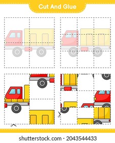 Cut and glue, cut parts of Lorry and glue them. Educational children game, printable worksheet, vector illustration