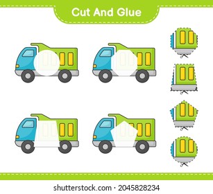 Cut and glue, cut parts of Lorry and glue them. Educational children game, printable worksheet, vector illustration