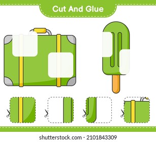 Cut and glue, cut parts of Luggage, Ice Cream and glue them. Educational children game, printable worksheet, vector illustration