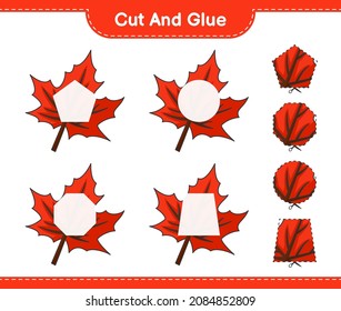 Cut and glue, cut parts of Maple Leaf and glue them. Educational children game, printable worksheet, vector illustration
