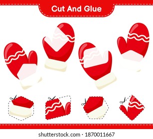 Cut and glue, cut parts of Mittens and glue them. Educational children game, printable worksheet, vector illustration