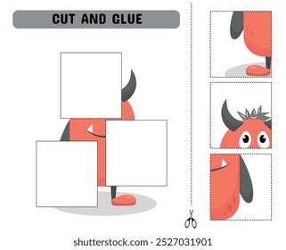 Cut and glue the parts of the monster. Educational children's game. Printable sheet. Vector illustration