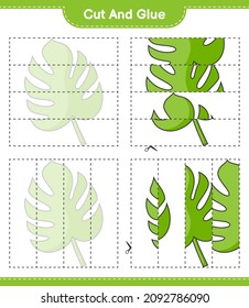 Cut and glue, cut parts of Monstera and glue them. Educational children game, printable worksheet, vector illustration