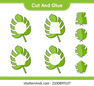 Cut and glue, cut parts of Monstera and glue them. Educational children game, printable worksheet, vector illustration