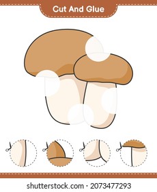 Cut and glue, cut parts of Mushroom Boletus and glue them. Educational children game, printable worksheet, vector illustration