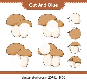 Cut and glue, cut parts of Mushroom Boletus and glue them. Educational children game, printable worksheet, vector illustration