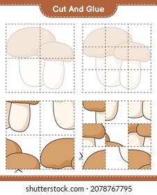 Cut and glue, cut parts of Mushroom Boletus and glue them. Educational children game, printable worksheet, vector illustration
