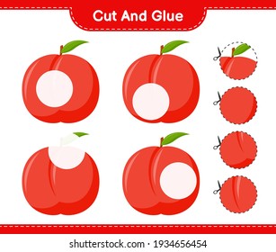 Cut and glue, cut parts of Nectarine and glue them. Educational children game, printable worksheet, vector illustration