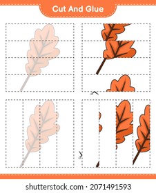 Cut and glue, cut parts of Oak Leaf and glue them. Educational children game, printable worksheet, vector illustration