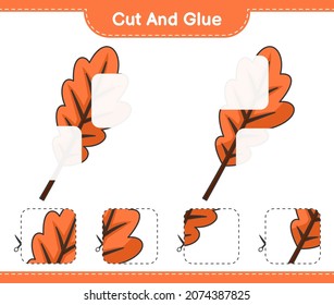 Cut and glue, cut parts of Oak Leaf and glue them. Educational children game, printable worksheet, vector illustration