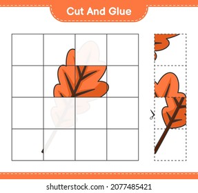 Cut and glue, cut parts of Oak Leaf and glue them. Educational children game, printable worksheet, vector illustration