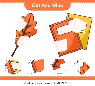 Cut and glue, cut parts of Oak Leaf and Book. Educational children game, printable worksheet, vector illustration