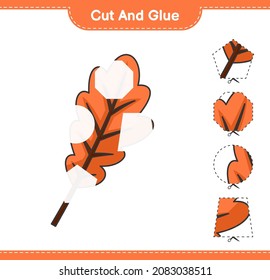 Cut and glue, cut parts of Oak Leaf and glue them. Educational children game, printable worksheet, vector illustration