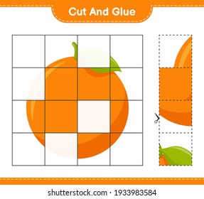 Cut and glue, cut parts of Orange and glue them. Educational children game, printable worksheet, vector illustration