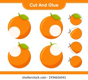 Cut and glue, cut parts of Orange and glue them. Educational children game, printable worksheet, vector illustration