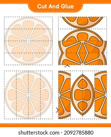 Cut and glue, cut parts of Orange and glue them. Educational children game, printable worksheet, vector illustration