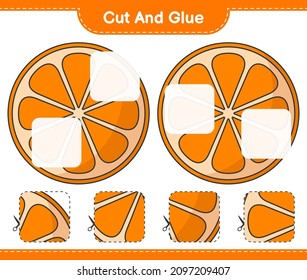 Cut and glue, cut parts of Orange and glue them. Educational children game, printable worksheet, vector illustration