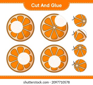 Cut and glue, cut parts of Orange and glue them. Educational children game, printable worksheet, vector illustration