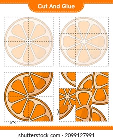 Cut and glue, cut parts of Orange and glue them. Educational children game, printable worksheet, vector illustration