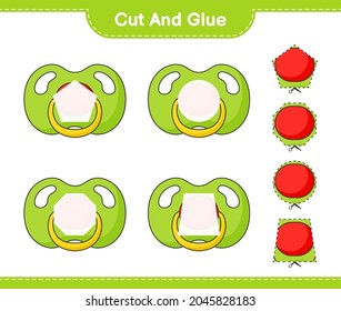 Cut and glue, cut parts of Pacifier and glue them. Educational children game, printable worksheet, vector illustration