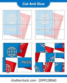Cut and glue, cut parts of Passport and glue them. Educational children game, printable worksheet, vector illustration