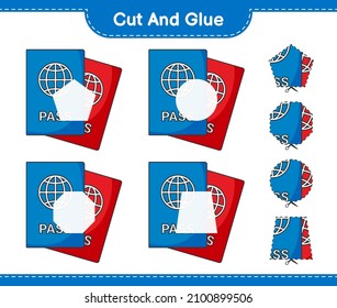 Cut and glue, cut parts of Passport and glue them. Educational children game, printable worksheet, vector illustration