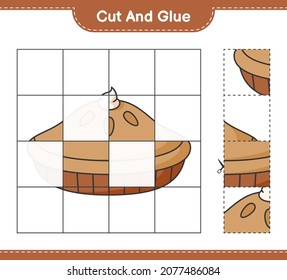 Cut and glue, cut parts of Pie and glue them. Educational children game, printable worksheet, vector illustration