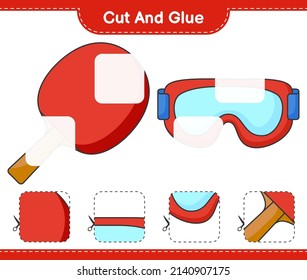 Cut and glue, cut parts of Ping Pong Racket, Goggle and glue them. Educational children game, printable worksheet, vector illustration