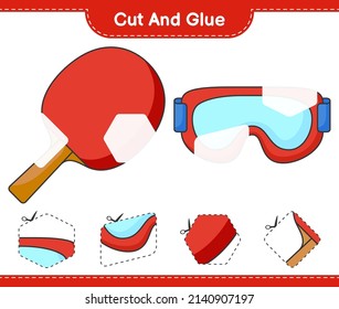 Cut and glue, cut parts of Ping Pong Racket, Goggle and glue them. Educational children game, printable worksheet, vector illustration