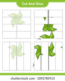 Cut and glue, cut parts of Pinwheels and glue them. Educational children game, printable worksheet, vector illustration