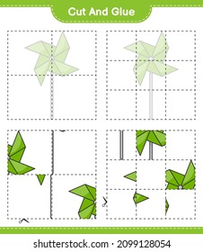 Cut and glue, cut parts of Pinwheels and glue them. Educational children game, printable worksheet, vector illustration