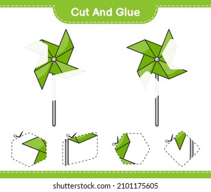 Cut and glue, cut parts of Pinwheels and glue them. Educational children game, printable worksheet, vector illustration