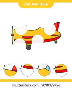 Cut and glue, cut parts of Plane and glue them. Educational children game, printable worksheet, vector illustration