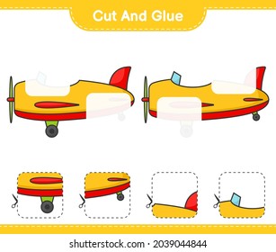 Cut and glue, cut parts of Plane and glue them. Educational children game, printable worksheet, vector illustration