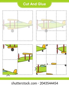 Cut and glue, cut parts of Plane and glue them. Educational children game, printable worksheet, vector illustration