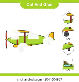 Cut and glue, cut parts of Plane and glue them. Educational children game, printable worksheet, vector illustration