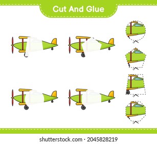 Cut and glue, cut parts of Plane and glue them. Educational children game, printable worksheet, vector illustration