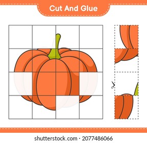 Cut and glue, cut parts of Pumpkin and glue them. Educational children game, printable worksheet, vector illustration
