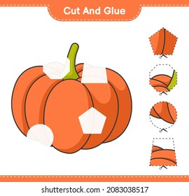 Cut and glue, cut parts of Pumpkin and glue them. Educational children game, printable worksheet, vector illustration